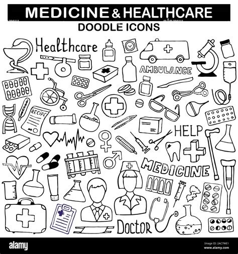 Doodle Medicine Icon Set For Your Design Hand Drawn Health Care