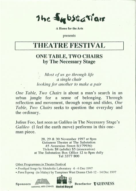 The Necessary Stage 199714 One Table Two Chairs Flyer Page 1