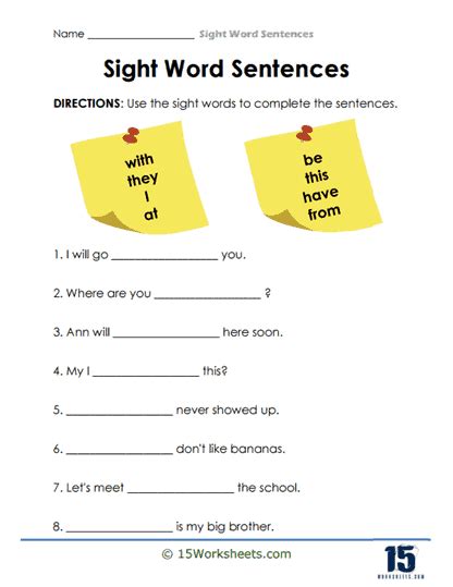 Sight Word Sentences Worksheets 15 Worksheets Library