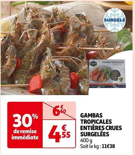 Promo Gambas Tropicales Entières Crues Surgelées chez Auchan