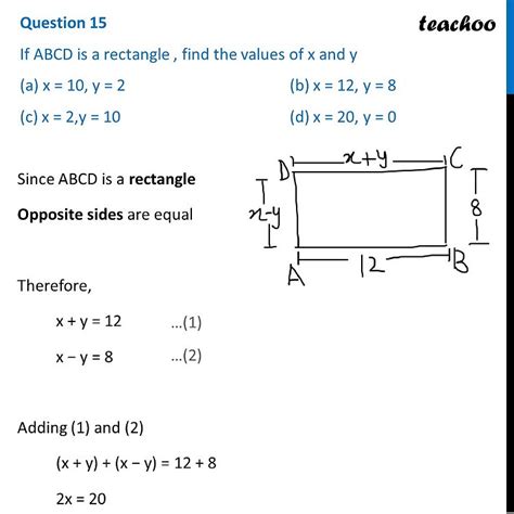 Ques 15 MCQ If ABCD Is A Rectangle Find The Values Of X And Y