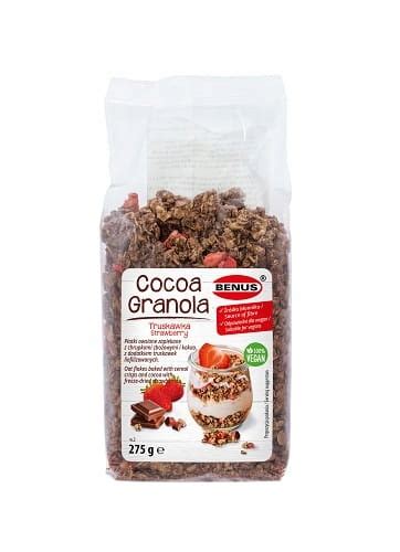 BENUS GRANOLA CZEKOLADOWA Z TRUSKAWKĄ 275G MUSLI 13619474028