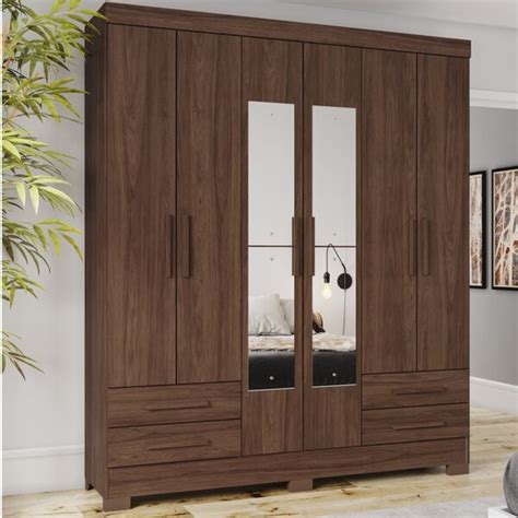 Guarda Roupa Casal 6 Portas 4 Gavetas B63 Briz Castanho Hp Leroy Merlin