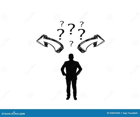 Man Making A Decision With Arrows And Question Mark Stock Illustration