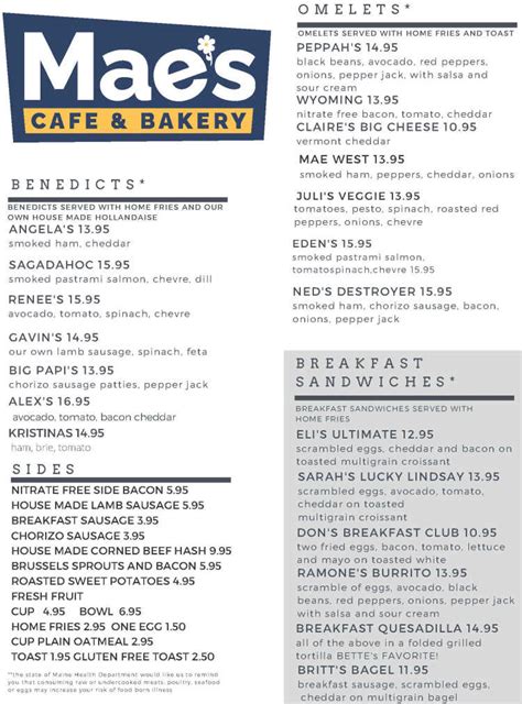 Mae S Cafe Bakery Menu Bath ME