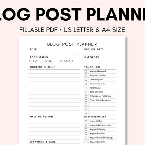 Blog Post Planner Blogging Planner Blog Post Checklist Etsy Canada