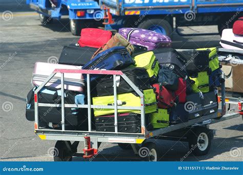 The Cart For Luggage Transportation At The Airport Stock Image Image