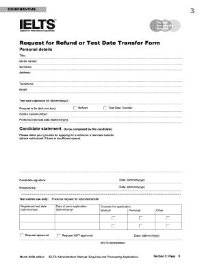 Fillable Online Request For Refund Or Test Date Transfer Form IDP