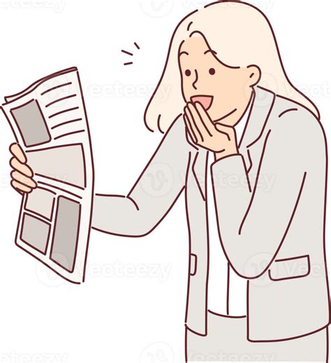 Joyful Businesswoman With Newspaper Is Surprised By Good News In Press And Says Wow Covering