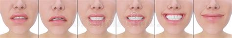 Set Female Facial Expressions Mouth Close Up Stock Illustration