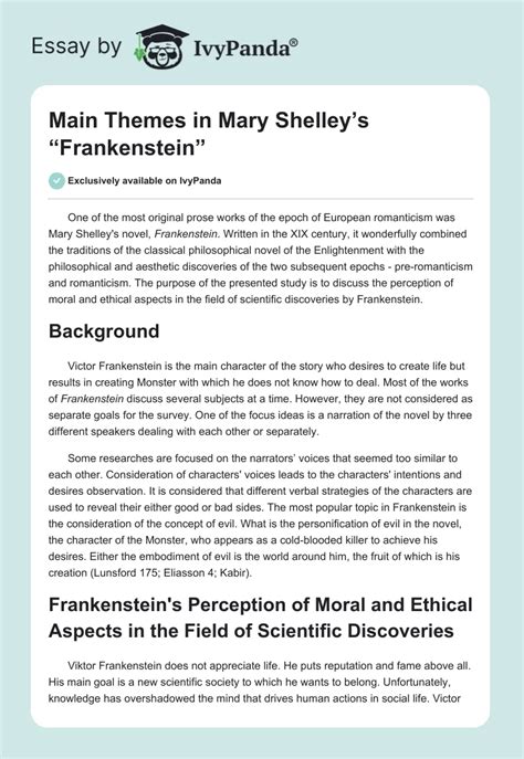 Main Themes in Mary Shelley's "Frankenstein" - 639 Words | Essay Example