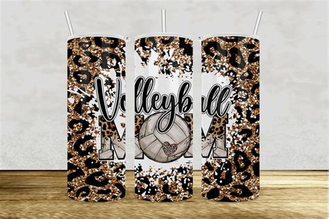 Volleyball Mom Leopard Glitter Tumbler Graphic By Superdong Nu