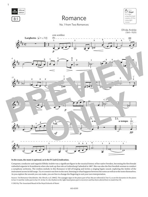 Romance Grade 5 B1 From The Abrsm Violin Syllabus From 2024 Sheet