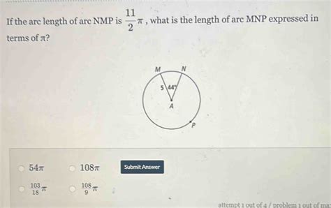 Solved 11 2 π If the arc length of arc NMP is what is the length of