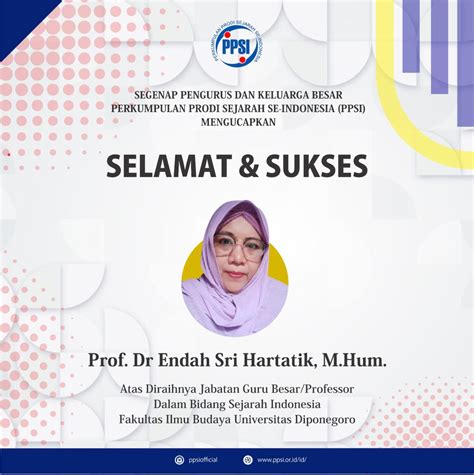 Pengurus Ppsi Mengucapkan Selamat Dan Sukses Kepada Prof Dr Endah Sri