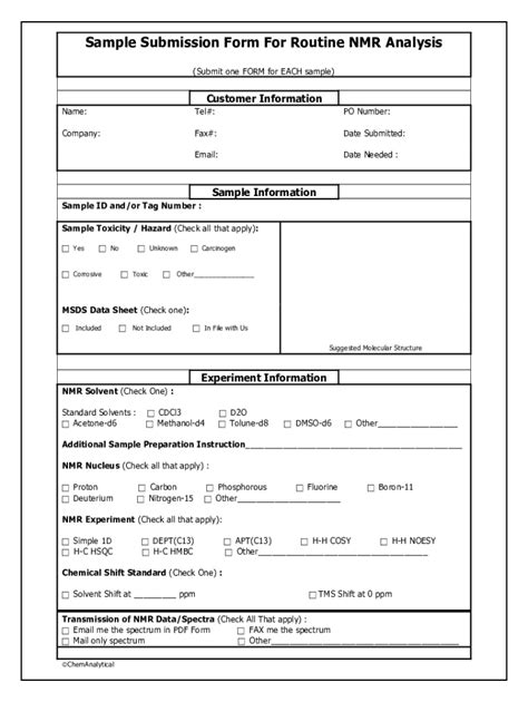 Fillable Online Sample Submission Form For Routine NMR Analysis Fax