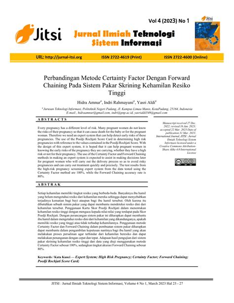 PDF Perbandingan Metode Certainty Factor Dengan Forward Chaining Pada