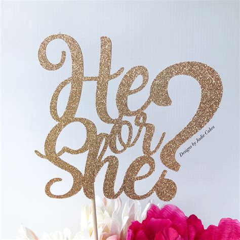 He Or She Cake Topper Gender Reveal Cake Topper Gender Etsy