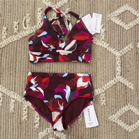 Athleta Swim Athleta Plunge Bikini Top Ddd Nwt High Waist Bottom Medium Hero Bloom Piece