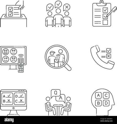 Conjunto de iconos lineales de métodos de encuesta Teléfono encuesta