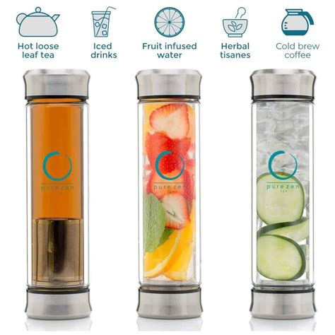 Glass Tea Infuser Bottle With Double Lid Oz Pure Zen Tea