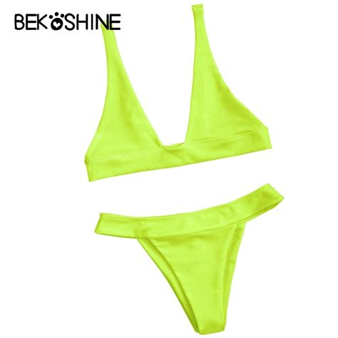 Bekoshine Maillot De Bain Femmes Bikini Ensemble Solide Maillots