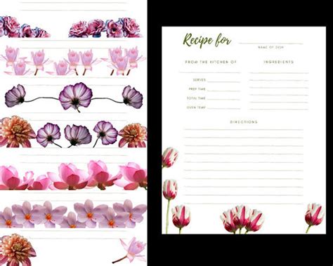 Floral Recipe Cards, Printable, Digital Download, 8 Pack, Pkg. 1 - Etsy