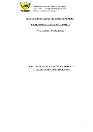 Apostila de sociologia 1º ano 2023 1 Sociologia Apostila Integrada