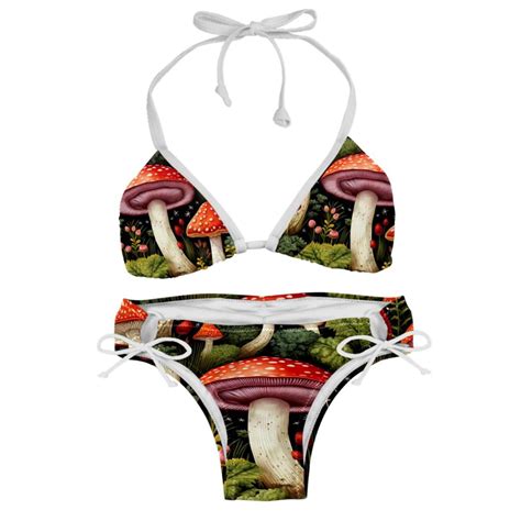 Mushroom Detachable Sponge Adjustable Strap Bikini Set Swimsuit 2 Pack