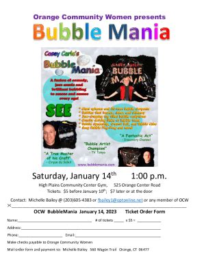 Fillable Online OCW BubbleMania January 14 2023 Ticket Order Form Fax