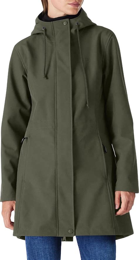 Damen Regenjacke Lange Softshelljacke mit Kapuze Frauen Übergangsjacke