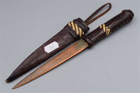 African Knife With Copper Blade Leather Grip And Sheath