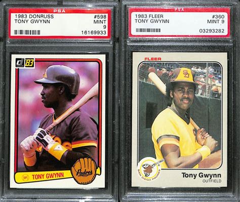 Lot 1983 Donruss 598 And 1983 Fleer 360 Tony Gwynn Rookie Cards Psa 9