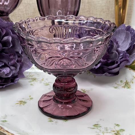 Vintage Us Glass Co Amethyst Purple Glass Footed Compote Bowl Ebay