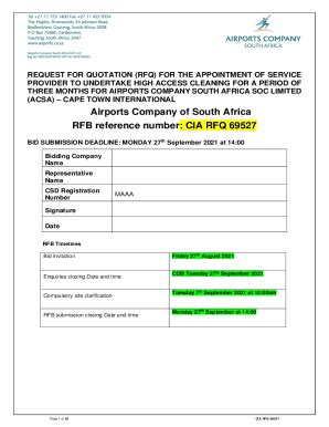 Fillable Online Request For Quotation For The Appointment Of A Service