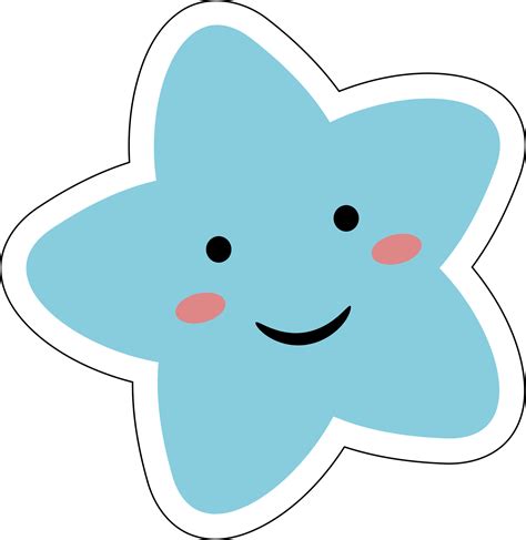 Blue Kawaii Cute Star Pastel With Smile Faces Cartoon On Transparent