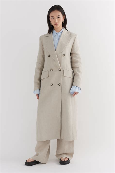 Womens Double Breasted Tailored Linen Coat Laura Pitharas