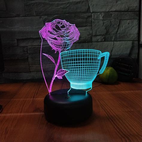 Luces de noche led 3d acrílicas Copa rosa iluminación romántica