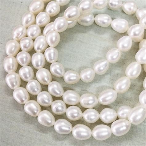 6 7mm White Freshwater Cultured Rice Pearls Strand White Freshwater