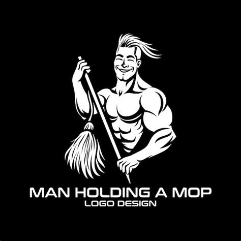 Premium Vector Man Holding A Mop Vector Logo Design