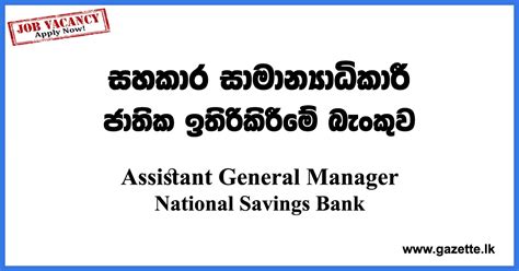 Assistant General Manager National Savings Bank Vacancies 2023