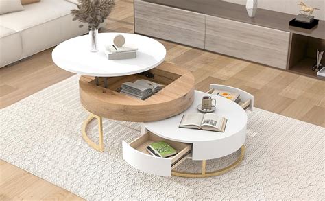 Merax Lift Top Nesting Coffee Table For Living Room Small Space Apartment Circular