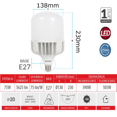 L Mpada Bulbo Hp Led E Branco Frio K W Bivolt Avant