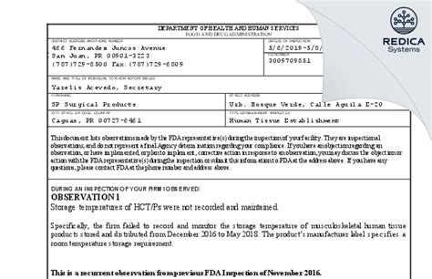 Sp Surgical Products [caguas Puerto Rico] Fda 483s