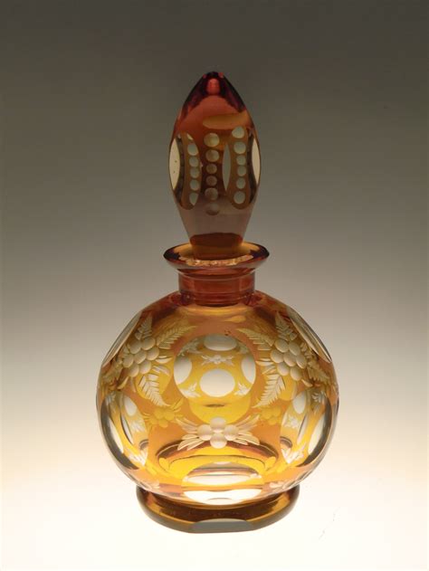 Bohemian Czech Art Deco Amber Cut To Clear Glass Perfume Etsy