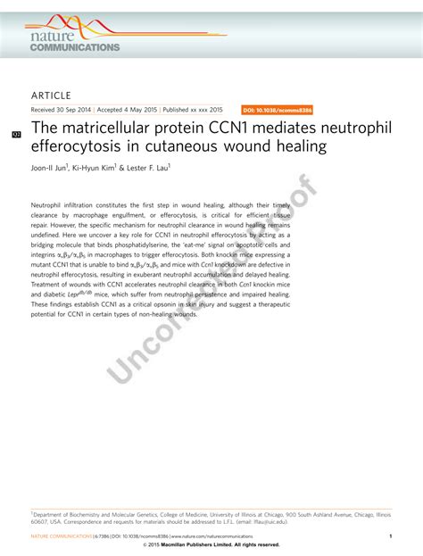 PDF The Matricellular Protein CCN1 Mediates Neutrophil Efferocytosis