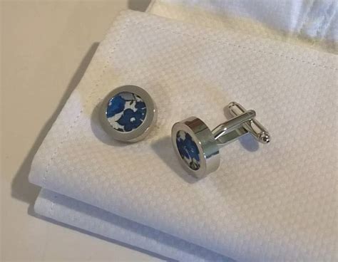 Cufflinks Blue And White Floral Felt