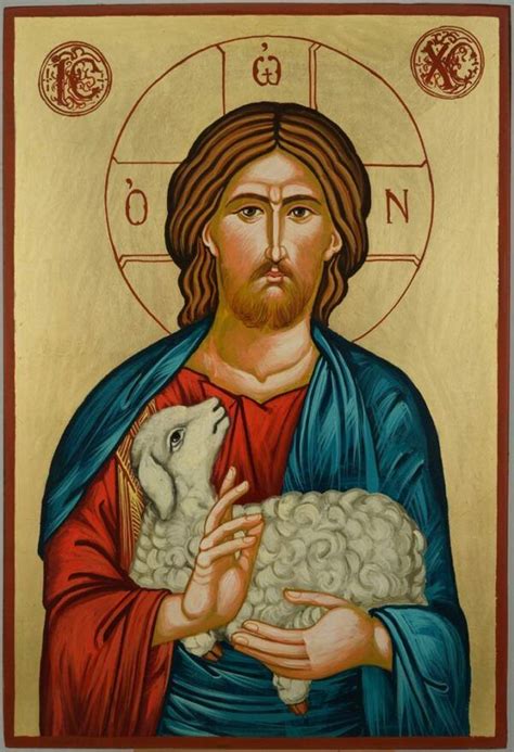 An Icon Of Jesus Holding A Sheep