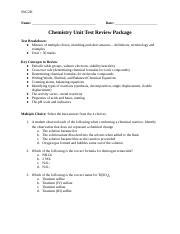 Chemistry Unit Test Review Key Concepts And Practice Questions