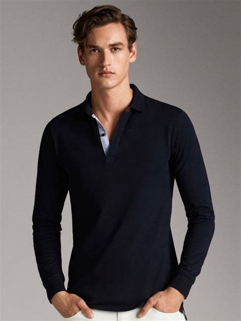 LONG SLEEVE COTTON POLO SHIRT Men Massimo Dutti Poloshirt männer